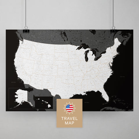 USA Amerika Landkarte in Dark Black mit sehr hohem Detailgrad als Poster kaufen