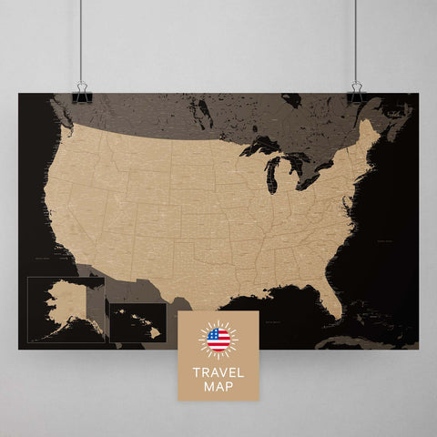 USA Amerika Landkarte in Sonar Black mit sehr hohem Detailgrad als Poster kaufen