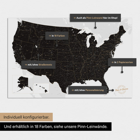 USA Amerika Landkarte individuell konfigurieren und personalisieren