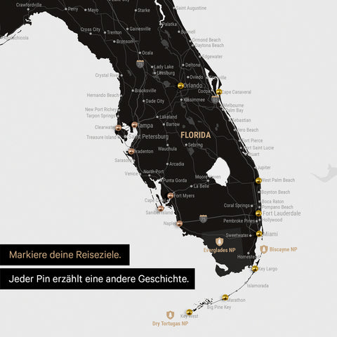 Sehr detaillierte USA Amerika Karte als Papier-Poster zeigt Reiseziele in Florida