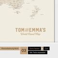 Magnetboard Weltkarte ANTARCTICA in Gold mit Personalisierung im Vintage-Stil
