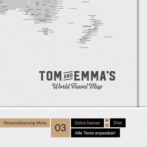 Magnetboard Weltkarte ANTARCTICA in Multicolor Grau mit Personalisierung im Vintage-Stil