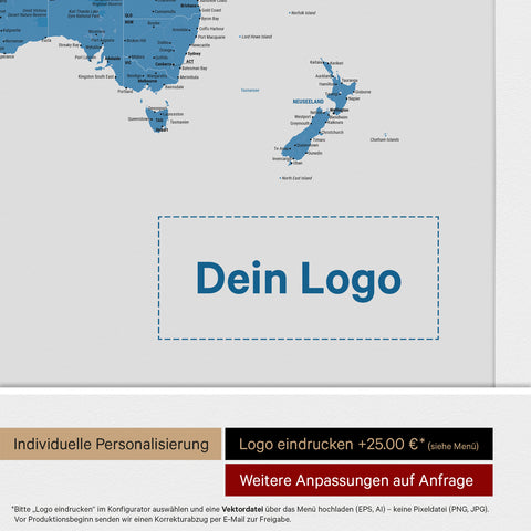 World Map ANTARCTICA® Push Pin Canvas (Pinboard) – Ocean Blue