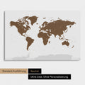 Neutrale Standard-Ausführung einer Weltkarte mit Antarktis als Pinn-Leinwand in BraunWeltkarte Pinn-Leinwand mit hinterbauter Leichtschaumplatte von KAPA® für perfekten Halt von Pins und Stecknadeln