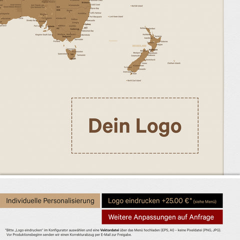 World Map ANTARCTICA® Push Pin Canvas (Pinboard) – Bronze