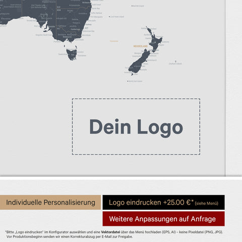 World Map ANTARCTICA® Push Pin Canvas (Pinboard) – Denim Blue