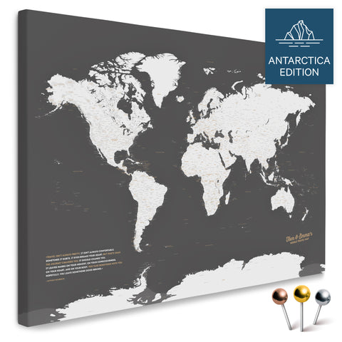 Weltkarte mit Antarktis in Dunkelgrau als Pinnwand Leinwand kaufen