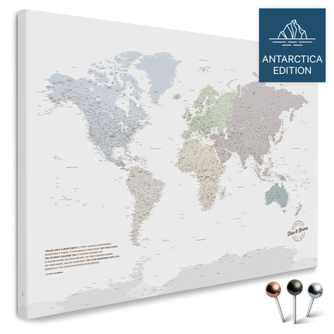 Weltkarte mit Antarktis in Multicolor Light als Pinnwand Leinwand kaufen