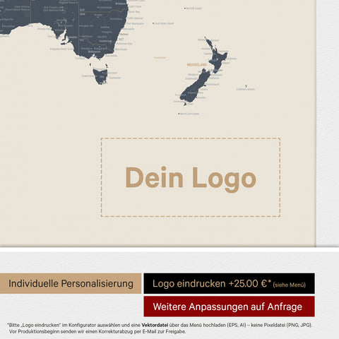 Weltkarte ANTARCTICA® Pinn-Leinwand – Navy Light