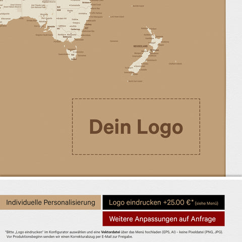 World Map ANTARCTICA® Push Pin Canvas (Pinboard) – Treasure Gold