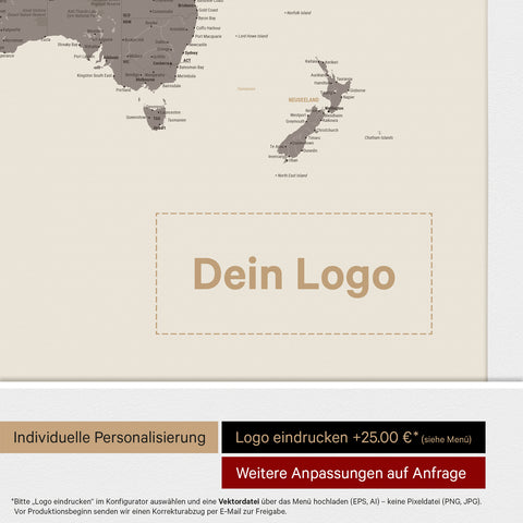 World Map ANTARCTICA® Push Pin Canvas (Pinboard) – Warmgray