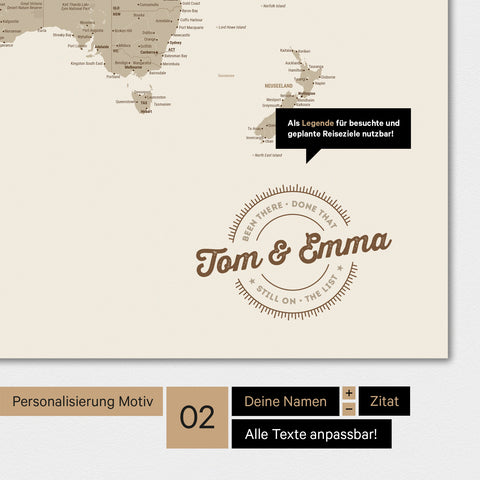 Alternatives Motiv für eine Personalisierung mit deinem Namen auf einer Weltkarte in Farbe Desert Sand