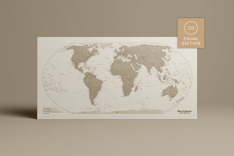 Weltkarte in der Equal Earth Projektion, bei Breuer's Weltkarten erhältlich als Pinn-Leinwand, Magnetboard oder Poster in 20 unterschiedlichen Farben