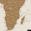 Weltkarte in der Equal-Earth-Projektion, Farbe Bronze, zeigt einen Ausschnitt von Afrika in seinen korrekten Größenverhältnissen und Proportionen