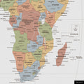 Weltkarte in der Equal-Earth-Projektion, Farbe Multicolor Sienna, zeigt einen Ausschnitt von Afrika in seinen korrekten Größenverhältnissen und Proportionen