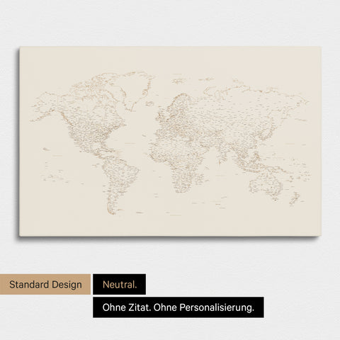 Schlichte Weltkarte FINELINE als Pinnwand-Leinwand in Farbe Bronze ohne Personalisierung