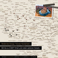 Detailed view of the FINELINE world map as a pinboard in Desert Sand color with marked travel destinations in the USA, Canada, and Mexico