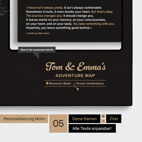 Carte du monde à épingles FINELINE® – Noir Blanc