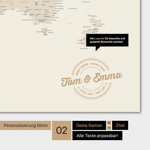 Alternatives Motiv für eine Personalisierung mit deinem Namen auf einer Weltkarte in Farbe Gold