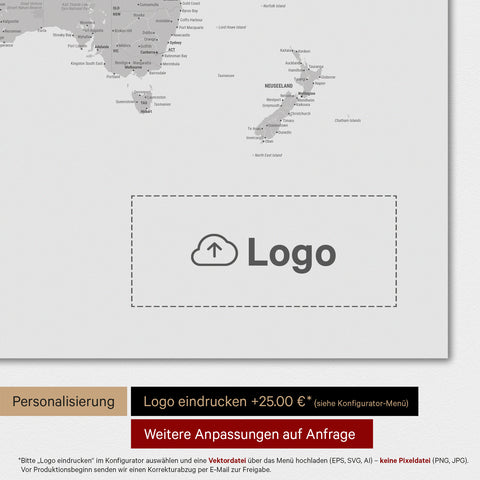 Carte du monde TRAVEL® Tableau magnétique – Coolgray (Gris clair)