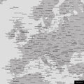 Ein detaillierter Ausschnitt einer Weltkarte-Pinnwand in der Farbe Coolgray zeigt einen Ausschnitt von Europa mit allen Ländern und Hauptstädten.