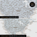 Size comparison of a world map canvas in the formats 140 x 90 cm and 80 x 50 cm