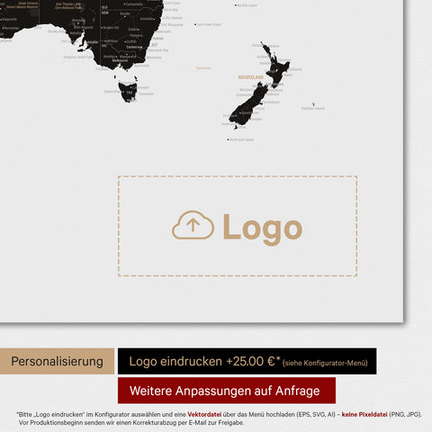 Carte du monde TRAVEL® Tableau magnétique – Noir clair (Blanc Noir)