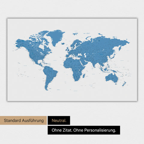 Neutrale und schlichte Ausführung einer magnetischen Weltkarte in Blau