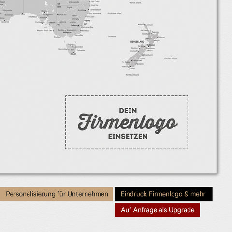 Weltkarte als Magnettafel in Multicolor Grau mit Eindruck eines Firmenlogos
