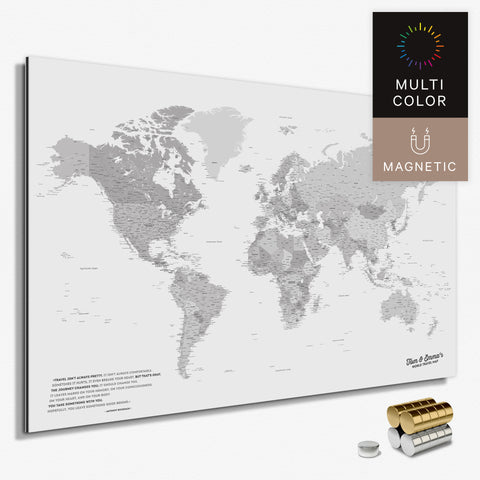 Magnetische Weltkarte in Multicolor Grau als Magnetboard zum Pinnen und Markieren von Reisezielen kaufen