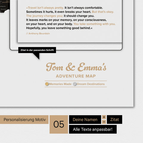 Carte du monde TRAVEL® Tableau magnétique – Noir clair (Blanc Noir)