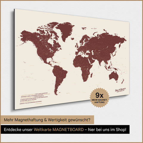Magnetic World Map TRAVEL® Poster – Bordeaux Red