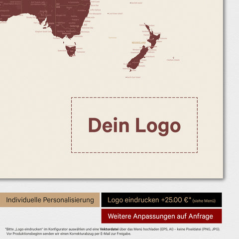 Magnetic TRAVEL® World Map Poster – Bordeaux Red