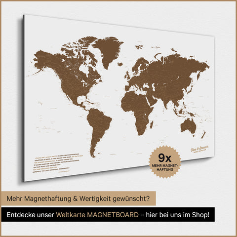 Magnetic World Map TRAVEL® Poster – Brown