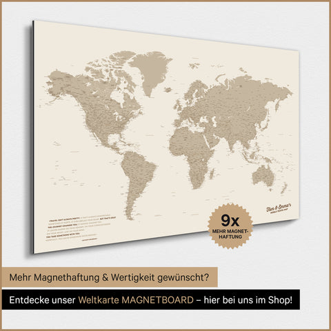 Magnetic World Map TRAVEL® Poster – Desert Sand (Beige)