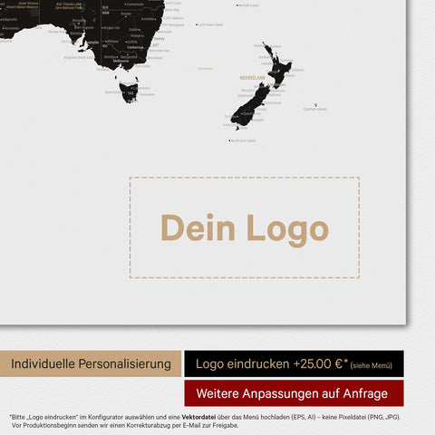 Carte du monde TRAVEL® Poster magnétique – Noir clair (Blanc Noir)