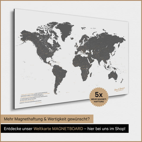 Magnetic World Map TRAVEL® Poster – Light Gray