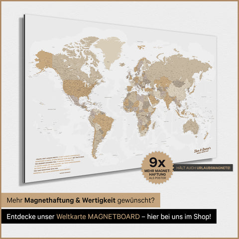 Magnetic TRAVEL® World Map Poster – Multicolor Beige