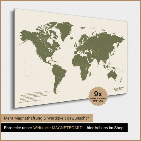 Magnetic World Map TRAVEL® Poster – Olive Green