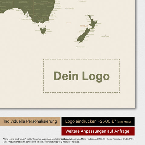 Carte du monde TRAVEL® Poster magnétique – Vert olive