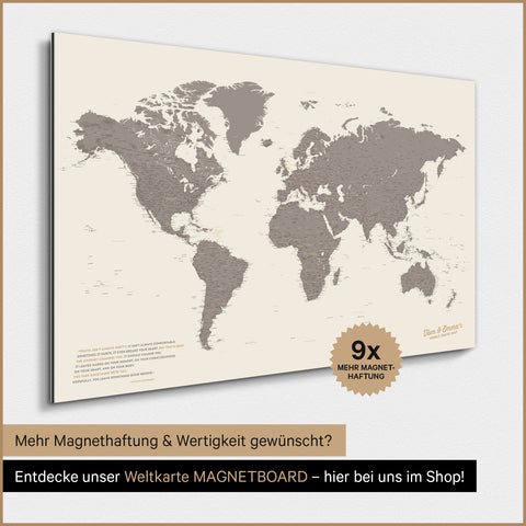 Magnetic World Map TRAVEL® Poster – Warmgray