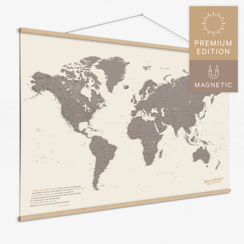 Magentische Weltkarte in Warmgray (Braun-Grau) als Magnet-Poster kaufen