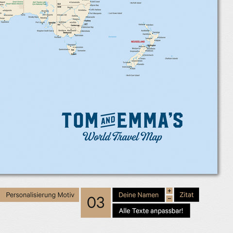 Weltkarte in Farbe Multicolor Classic mit einem Vintage-Logo als moderne Personalisierung