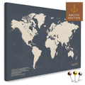 Weltkarte in Hale Navy (Dunkelblau-Gold) als Pinnwand Leinwand zum Pinnen und Markieren von Reisezielen kaufen
