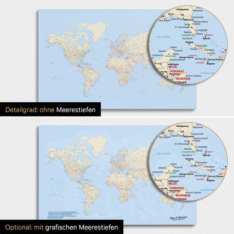 Weltkarte in Multicolor Atlas mit zweidimensionalen Meerestiefen