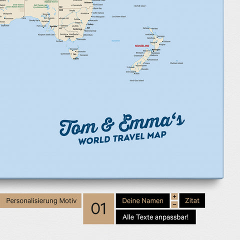 Weltkarte als Pinnwand Leinwand in Multicolor Atlas mit Personalisierung und Eindruck von deinen Namen