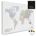 High-quality world map in Multicolor Light as a pin canvas, perfect for marking and planning trips, buy