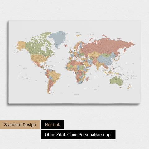 Neutral and simple version of a world map as a Push Pin Map in Multicolor Sienna without personalization