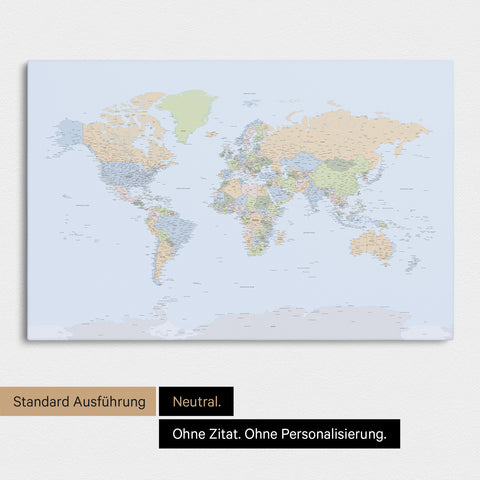 Neutrale Standard-Ausführung einer Weltkarte mit Antarktis als Pinn-Leinwand in Multicolor Atlas