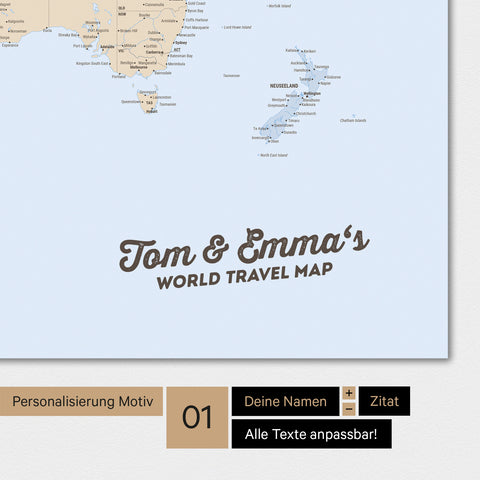 Magnetische Weltkarte als Magnetboard in Multicolor Atlas mit Personalisierung und eigedruckten Namen